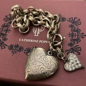 Catherine Popesco Sterling Silver Plated Crystal Heart Locket Bracelet